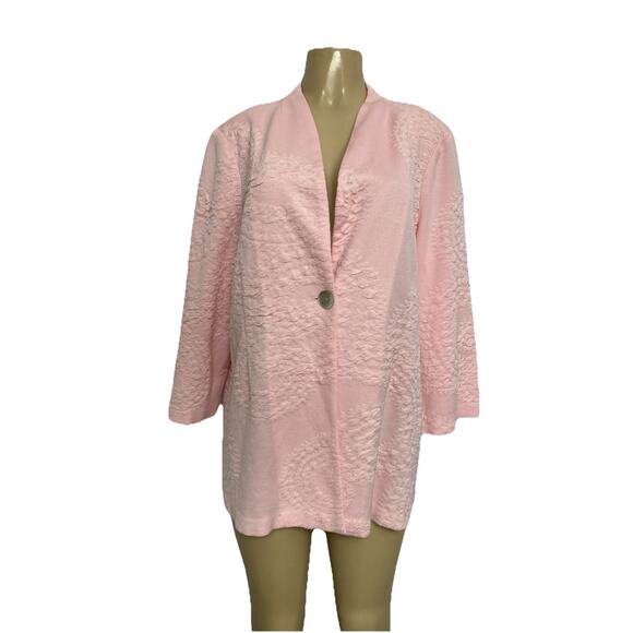 Misook Jacket Cardigan Sweater Jacket Textured 3/4 Sleeve Knit Baby Pink… - Picture 1 of 5